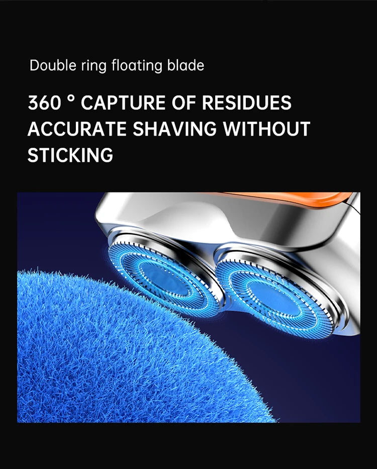 Barbeador elétrico Gleff Smart com display digital, lâminas duplas e recarregável, mostrando a cabeça de barbear e o display na imagem.