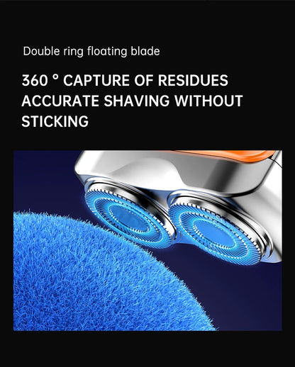 Barbeador elétrico Gleff Smart com display digital, lâminas duplas e recarregável, mostrando a cabeça de barbear e o display na imagem.