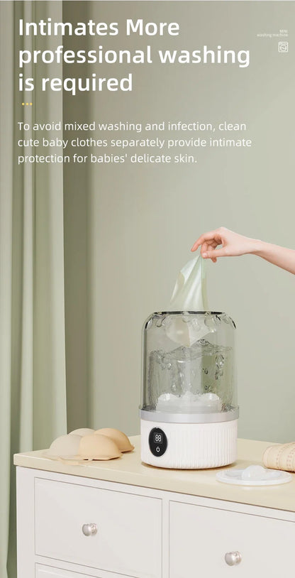 Mini lavadora elétrica portátil wireless Gleff para roupas íntimas e pets, com conexão USB e design compacto.