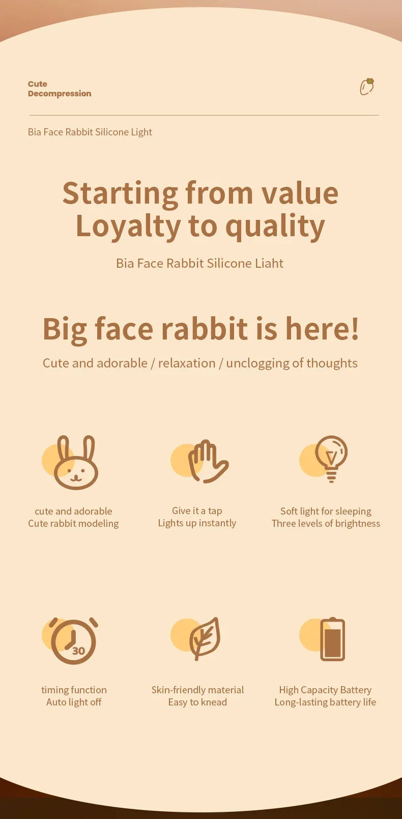 Luminária de coelho em silicone Touch LED da Gleff, abajur infantil recarregável com luz suave e design fofo para quarto de criança.