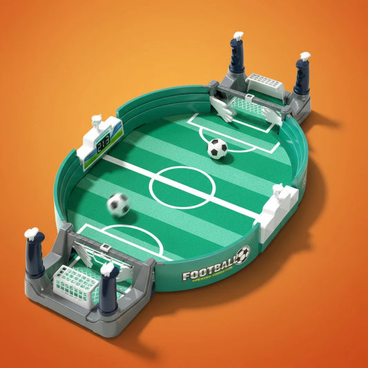 Mesa de futebol portátil Gleff para desktop, jogo interativo para família, com jogadores e campo visíveis na imagem.