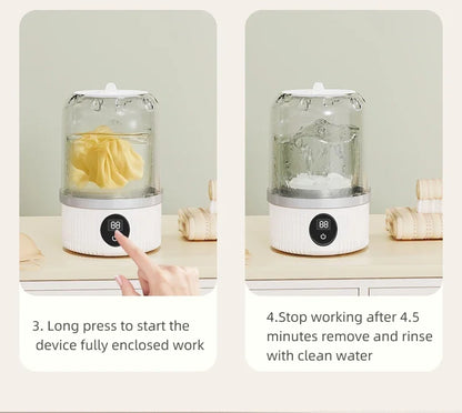 Mini lavadora elétrica portátil Gleff para roupas íntimas e pet, sem fio, com conexão USB para facilitar o uso.