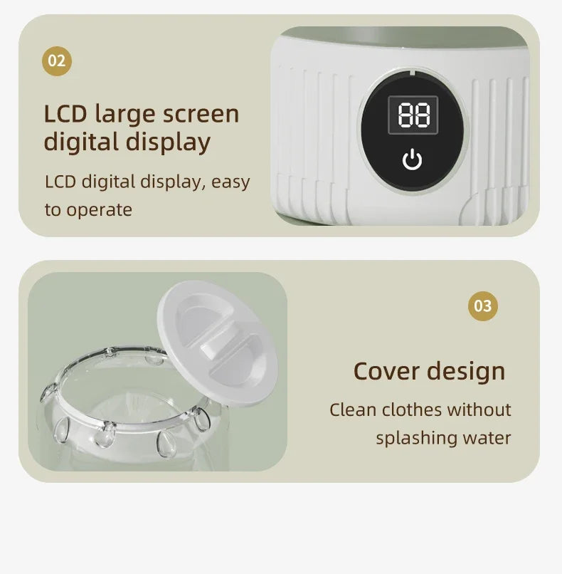 Mini lavadora elétrica portátil Gleff para roupas íntimas e pet, com conexão USB e design sem fio.