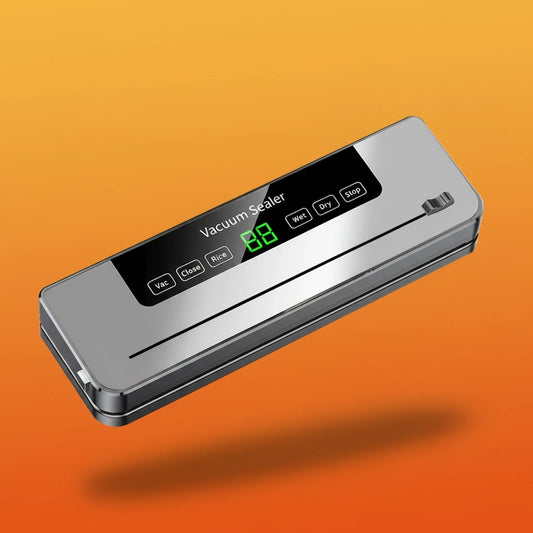 Seladora a vácuo elétrica automática Gleff para embalar alimentos, com painel digital e design compacto.