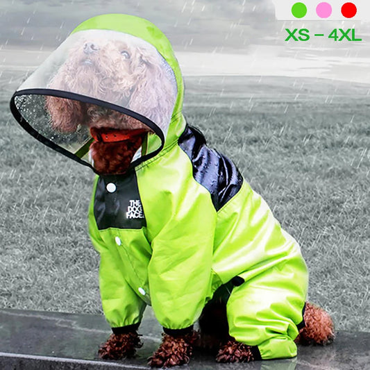 Capa de chuva impermeável para cães com capuz, roupa pet da Gleff, protegendo o cão da chuva e do vento.