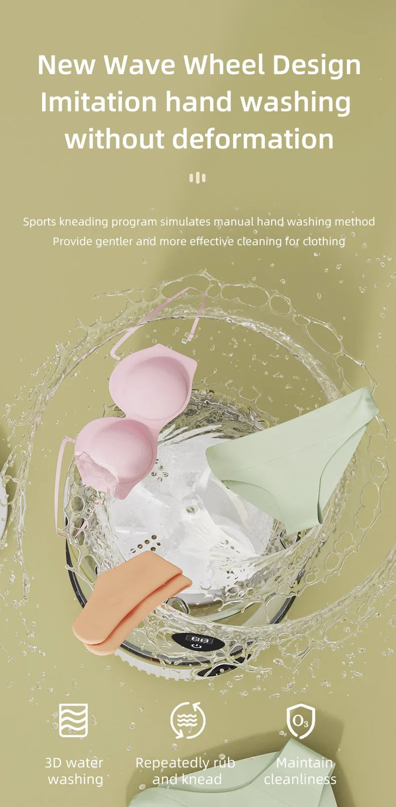 Mini lavadora elétrica portátil Gleff para roupas íntimas e pet, com conexão USB, ideal para limpeza rápida e prática.