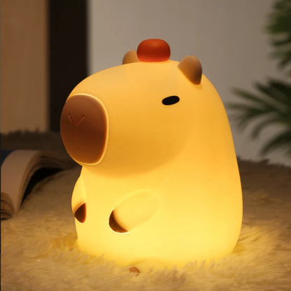 Luminária coelho em silicone Touch LED da Gleff, recarregável, ideal para decoração infantil com luz suave e design fofo.
