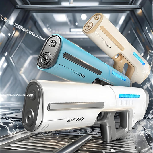 Pistola de água elétrica USB recarregável Gleff com sistema de absorção automática, ideal para diversão ao ar livre.