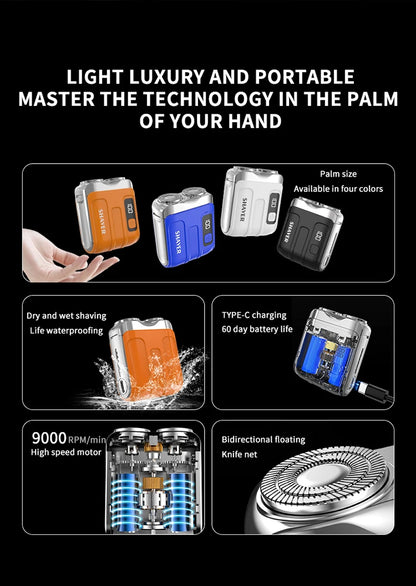 Barbeador elétrico Gleff Smart com display digital, dupla lâmina, recarregável e portátil para barbear preciso.