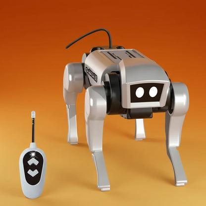 Robô cachorro controle remoto Gleff, brinquedo educativo STEM com design divertido e detalhes coloridos, ideal para crianças.