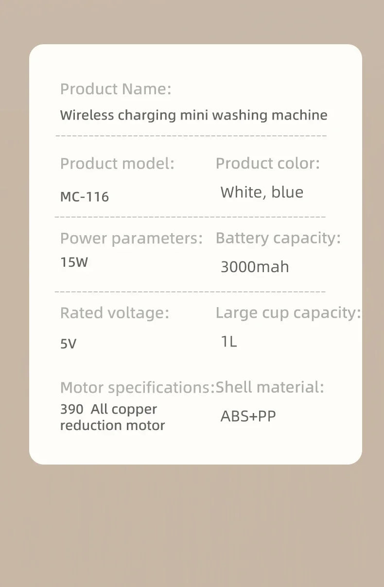Mini lavadora elétrica portátil Gleff para roupas íntimas e pet, com conexão USB e design compacto para uso fácil.