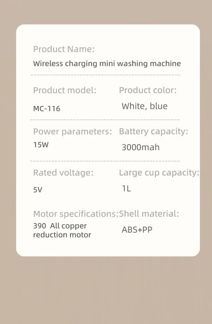 Mini lavadora elétrica portátil Gleff para roupas íntimas e pet, com conexão USB e design compacto para uso fácil.