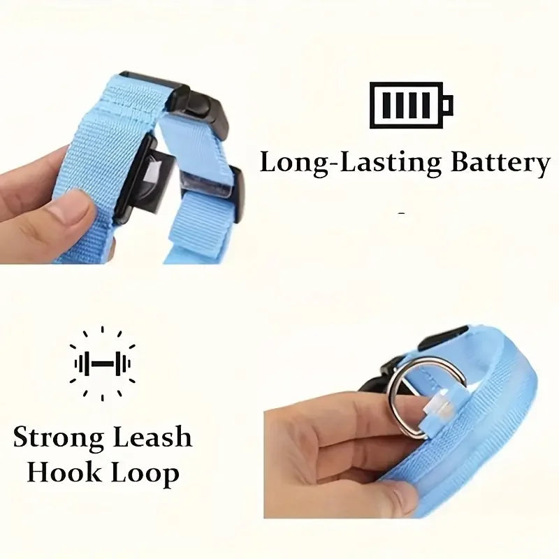 Coleira LED luminosa para cães, com luz fluorescente para segurança noturna, da marca Gleff.