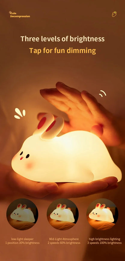Luminária de silicone com formato de coelho da Gleff, Touch LED, ideal para quarto infantil, recarregável e portátil.