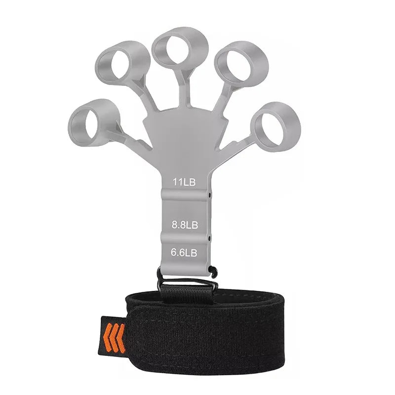 Aparelho de fortalecimento de mãos Gleff com resistência ajustável de 6 níveis, ideal para exercícios de dedos e guitarra.