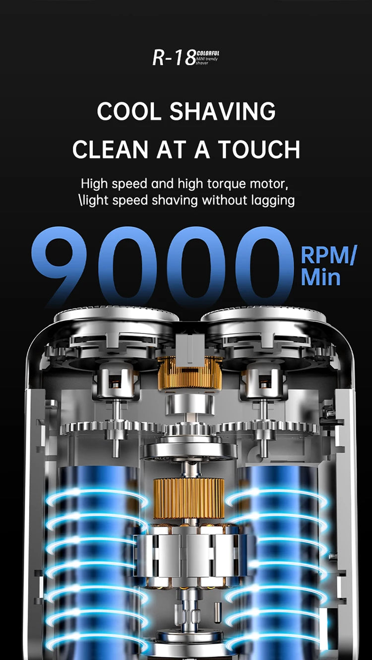 Barbeador elétrico Smart Gleff com display digital, lâminas duplas e design recarregável, visto de frente com detalhes.