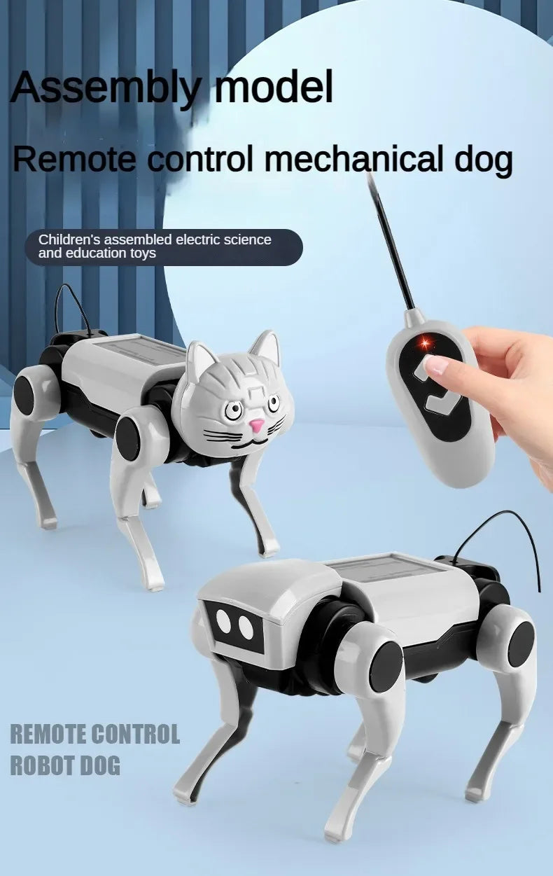 Robô cachorro controle remoto Gleff, brinquedo educativo STEM com design de cachorro, peças para montar e interagir.