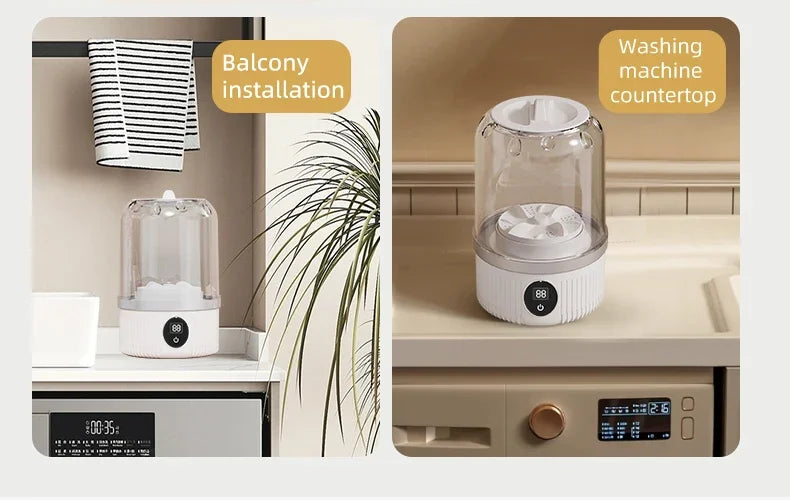 Mini lavadora elétrica portátil wireless Gleff para roupas íntimas e pets, com conexão USB, ideal para lavagem rápida e prática.